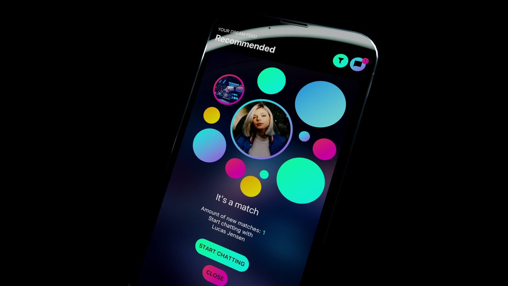 Filmbeeld van de WeDream-appinterface uit de promotievideo